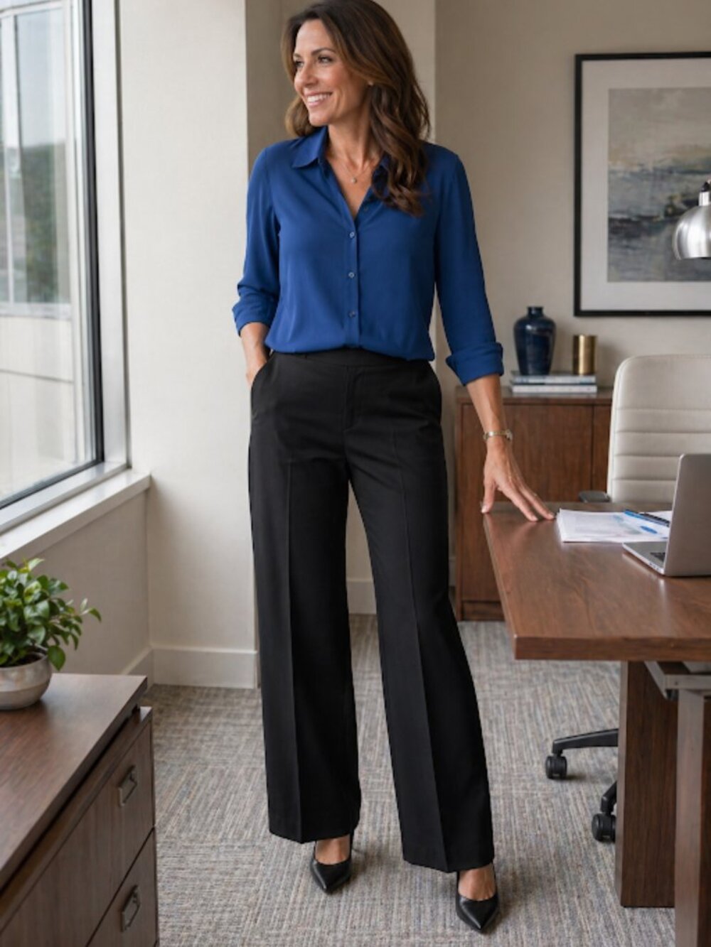 Talbots Classic Black Wide Leg Side Zip Trouser Pants, Size 14
